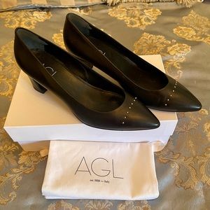 AGL Women’s Nero Black Leather Pumps with Silver Studs! Like New. Only Worn Once